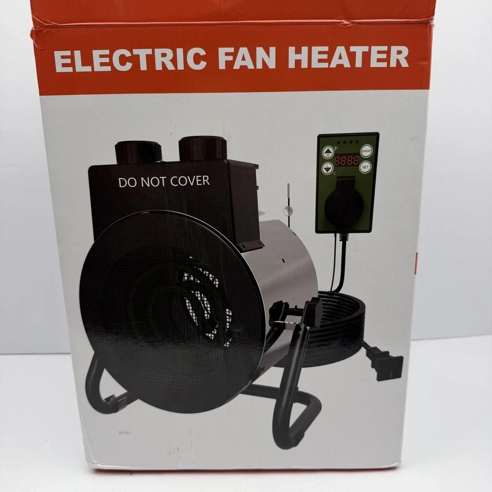 Electric Fan Heater 1500W Portable Steel Black Space Heater Thermostat Open Box
